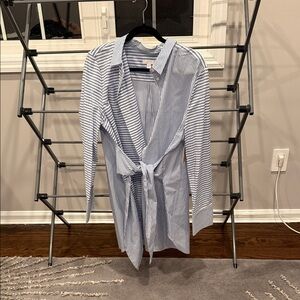 14th & Union Blue and White Striped Swim Coverup with Tie Front